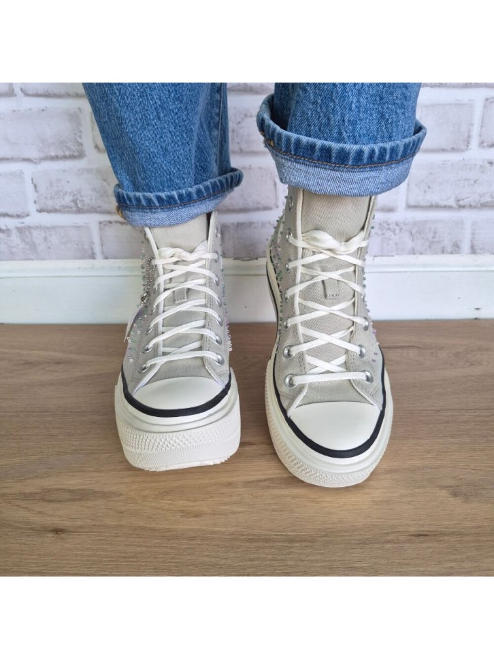 ⭐Converse Chuck Lift Double Stack Beading Sz 7 Womens shoes Sneaker Gray A19339C - Picture 4 of 13